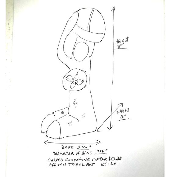 Mother & Child Figurine Carved Soapstone African Tribal Art, Blue Accents - Picture 4 of 8